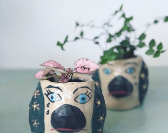 Ceramic Staffordshire dog head petite plant & pot