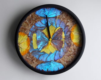 Amalthea - Small Iridescent Blue Butterfly Wing Wall Clock