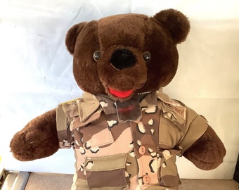 Bear Force of America, Brown Plush Bear in Camo Military Uniform