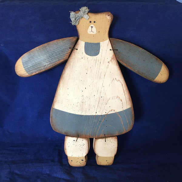 Vintage 1994 Original Hand Crafted Wood Girl Bear Signed By Maker