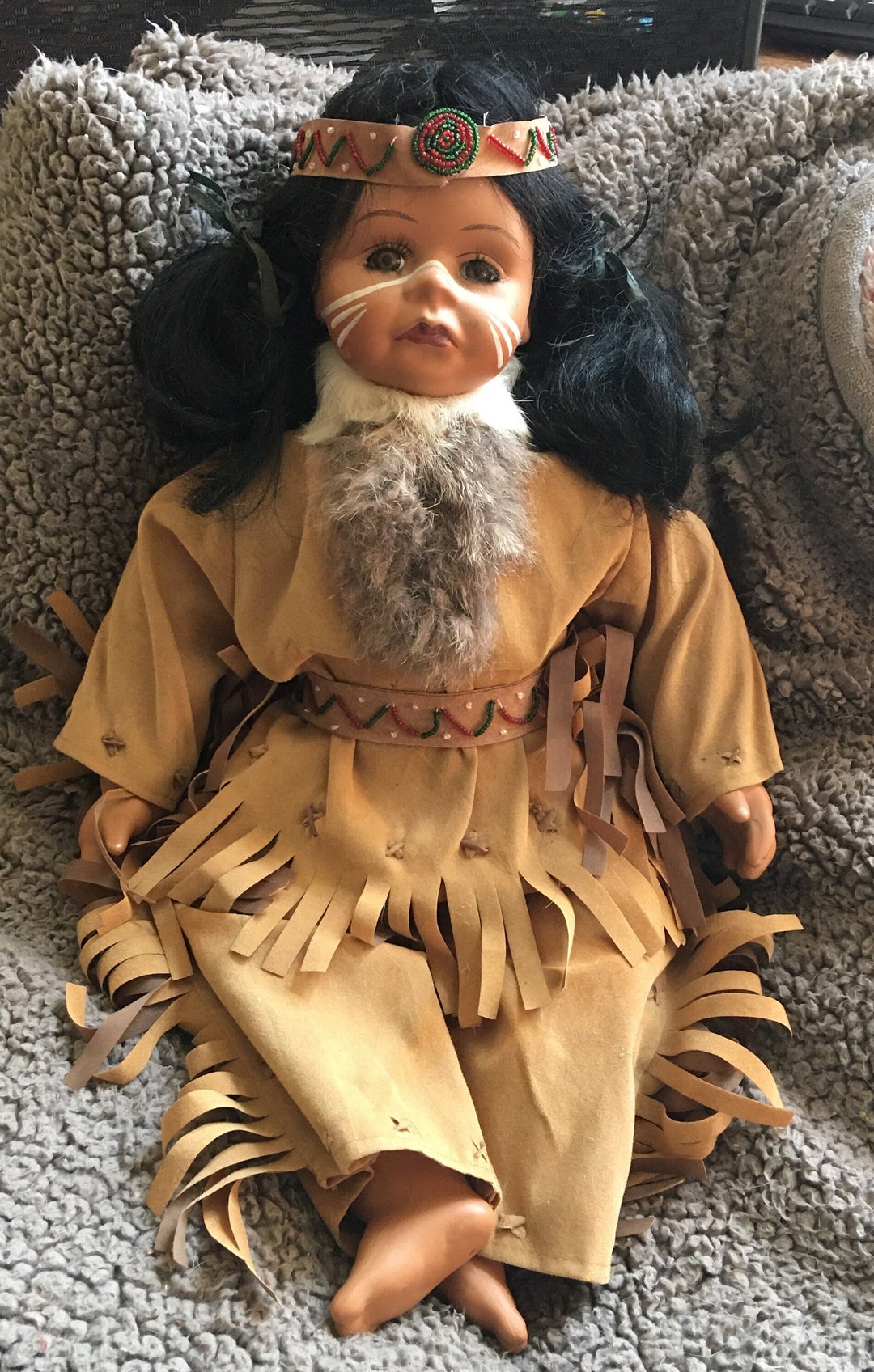 Vintage Zane Porcelain Native American Doll indian Girl With War Paint