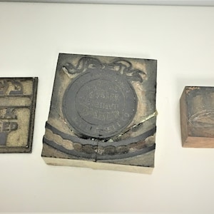 Lot Of 5 Vintage Letterpress Printing Ink Plates Blocks Hand Carved Metal Wood