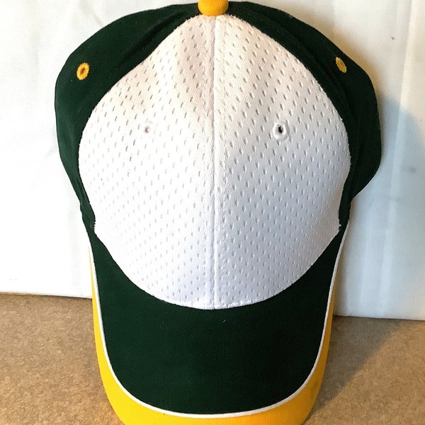 Green, Yellow and White Babseball Style Cap by Otto One Size Fits Most Double Brim Look.
