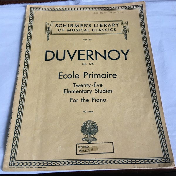 Schirmer's Library Vol. 50 Duvernoy Ecole Primaire 25 Elementary Studies Op. 176 For The Piano