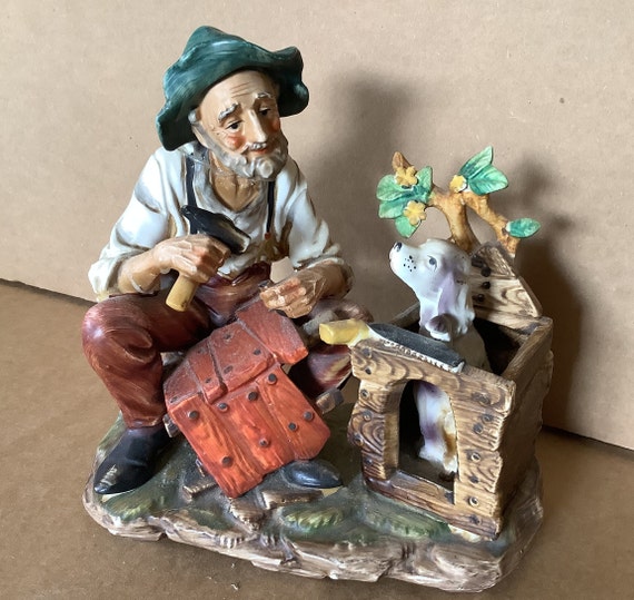 Vintage Norleans Bisque Porcelain Man & Dog Figurine Made in Japan