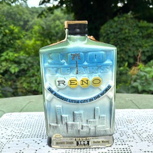 Vintage 1968 Jim Beam Whiskey Bottle 100 Years Reno Nevada Biggest Little City EMPTY