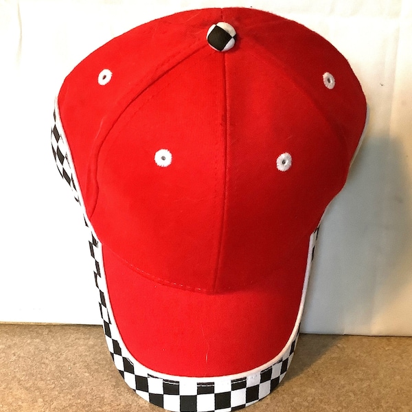 Red Baseball Style Cap with Black and White Checker Trim  One Size Fits Most by Otto