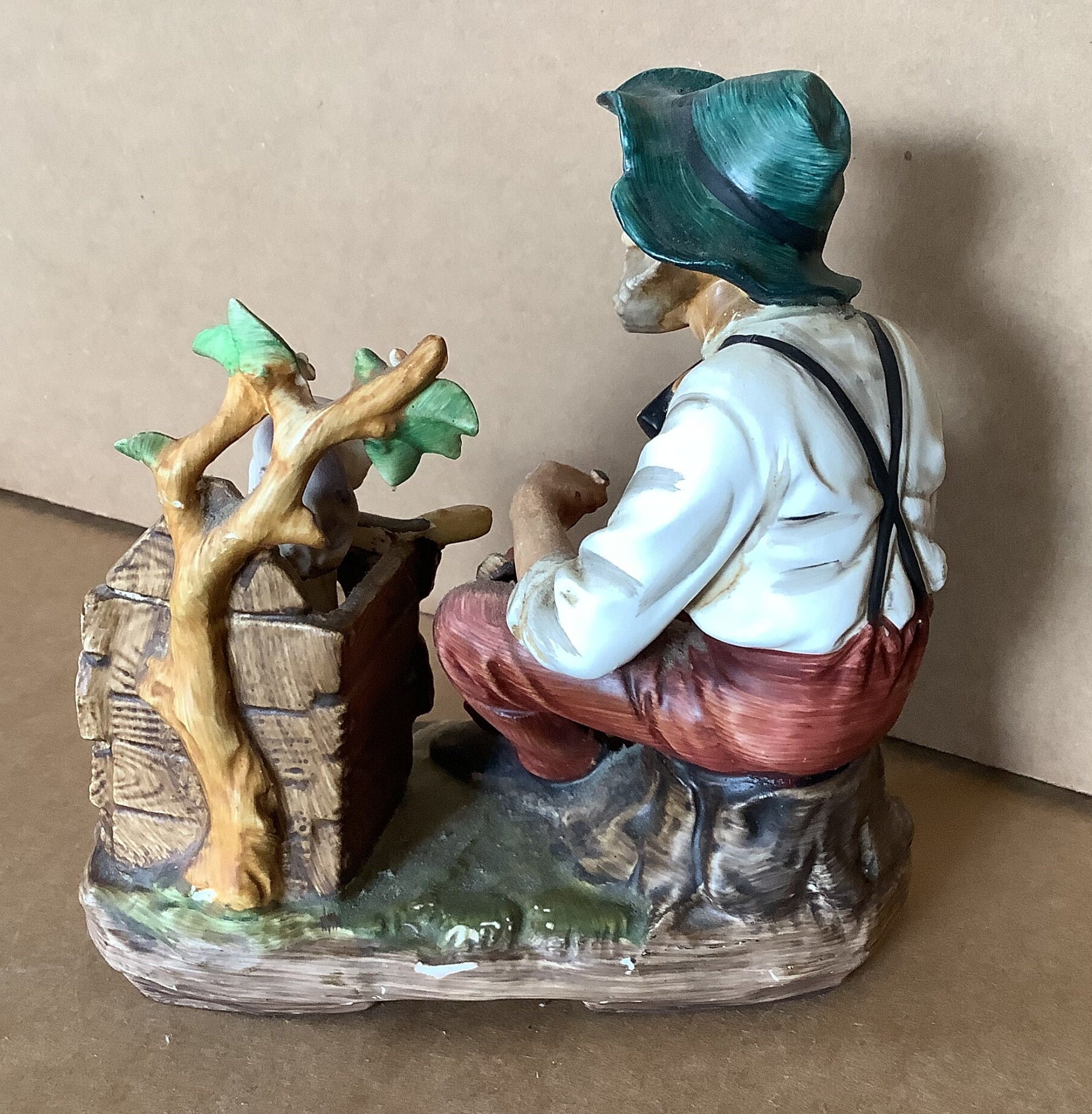 Vintage Norleans Bisque Porcelain Man & Dog Figurine Made in