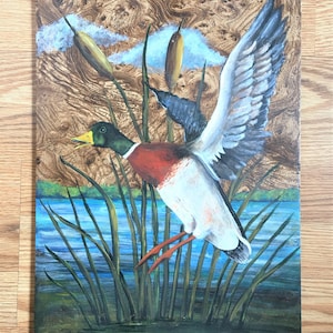 Original Oil Painting on Board  of Mallard Duck in Flight By Jim Parker