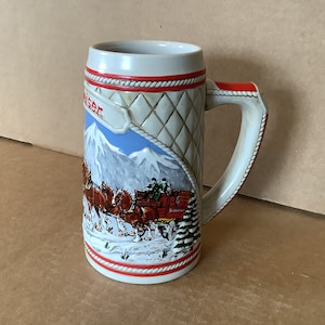 Vintage 1985 A-Serie Anheuser Busch BUDWEISER Ceramarte CLYDESDALE Urlaub Bierkrug
