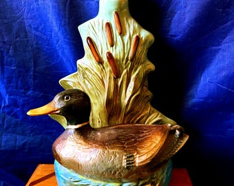 Decantador vacío de whisky bourbon Jim Beam Ducks Unlimited Mallard Duck de 1974