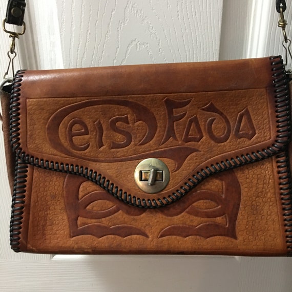 Vintage Hand Tooled Handcrafted Leather Handbag / Shoulder Bag