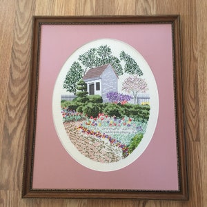 Vintage Framed & Matted Handcrafted Needlepoint An &quot; Ordinary Spring&quot; Williamsburg Va.