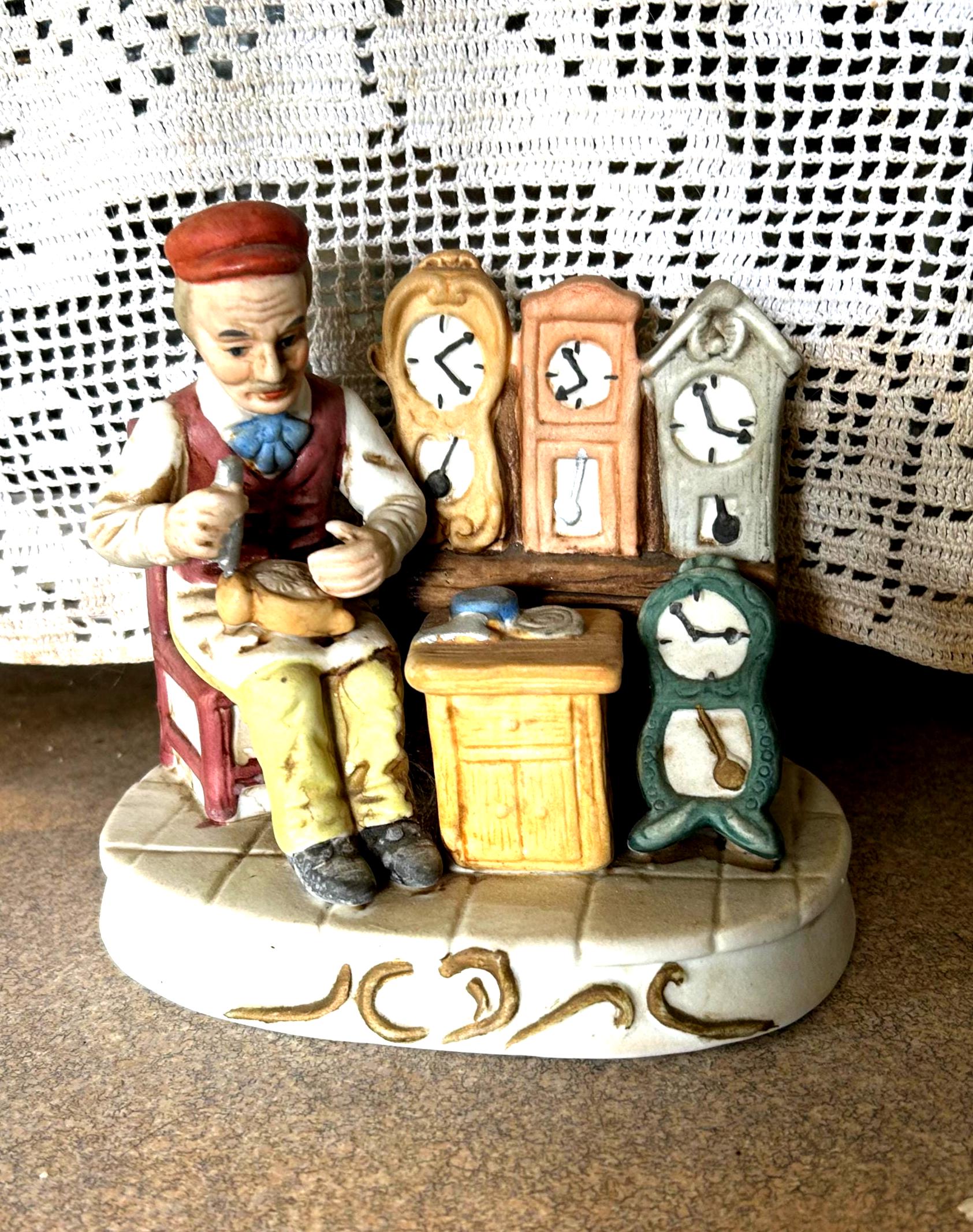 Vintage Clock Maker-repairman Porcelain Charming Hand Painted