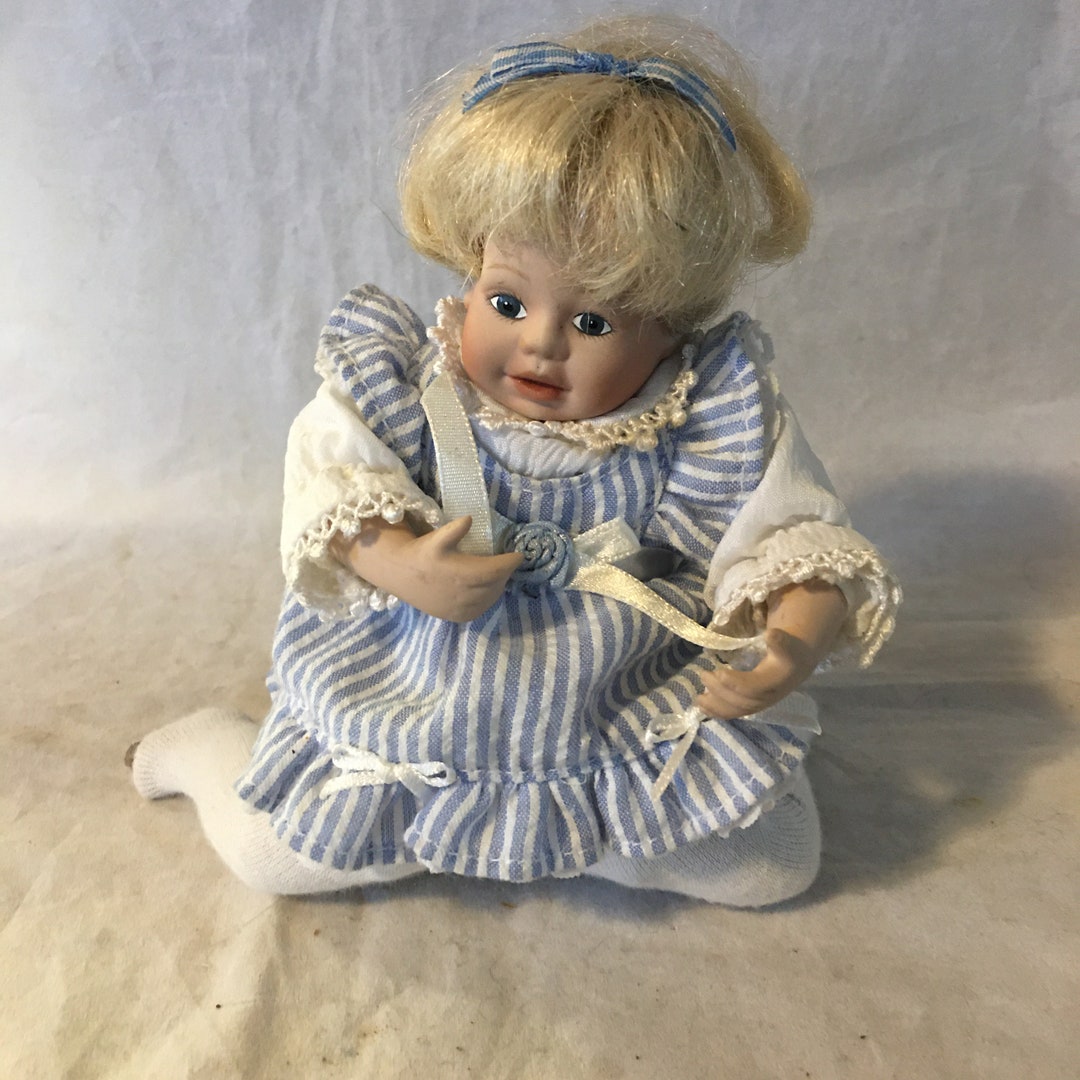 Vintage Danbury Mint 5 Miniature Doll Kneeling Blue and White Outfit With Stockings Etsy