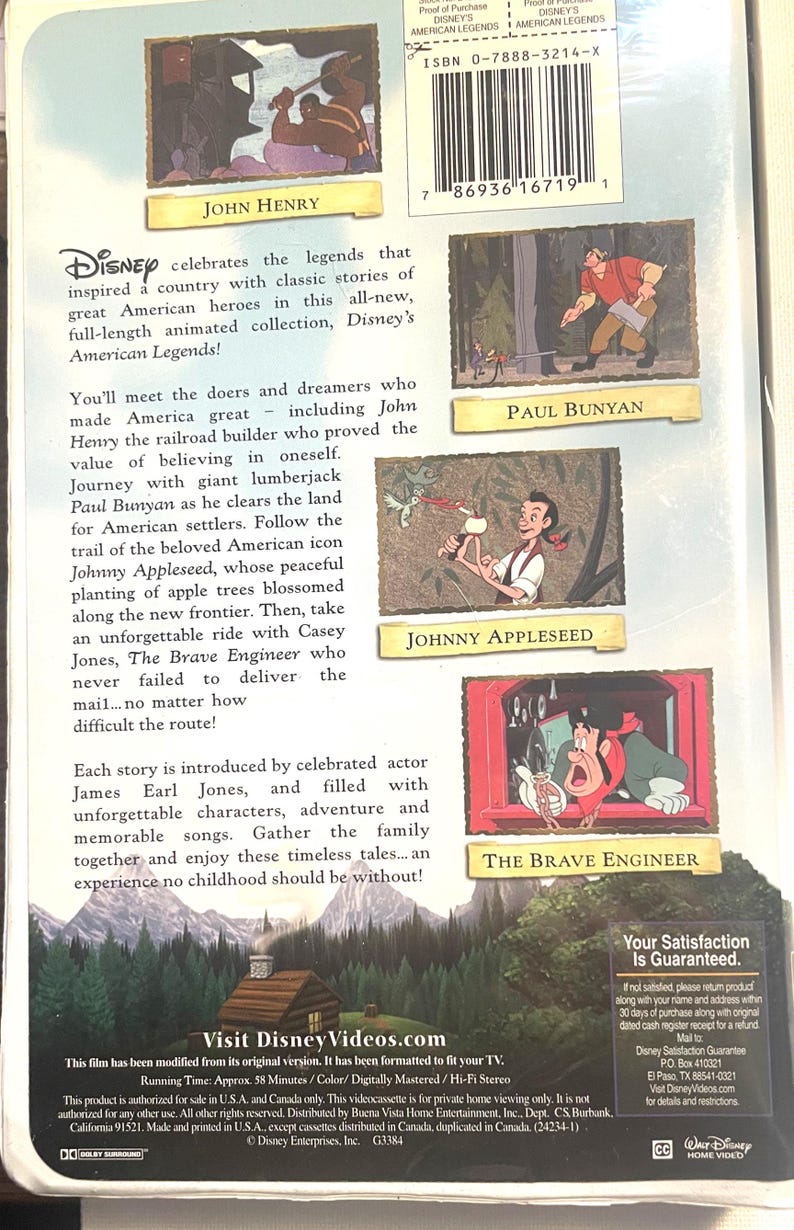 Disney's American Legends VHS Clamshell Walt Disney VHS - Etsy