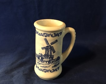 Vintage Delft Blue Shot Glass, Farm with Large Windmill Blue And White Cordial