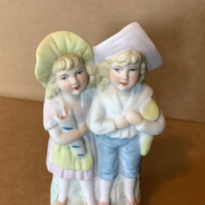 Antique Bisque 4.75 inch Boy and Girl Victorian Couple Standing Together
