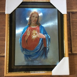 Vintage Framed and Matted 8&quot; x 10&quot; Reflective  Picture  of Jesus