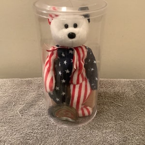 Vintage 1999 Spangle Bear Ty Beanie Baby with White Face - WITH ERRORS - Mint Condition