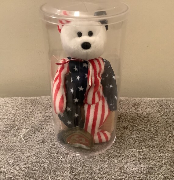 Vintage 1999 Spangle Bear Ty Beanie Baby With White Face - WITH  display picture 1