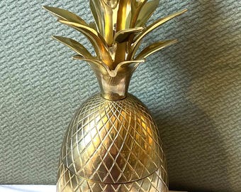 Vintage 1960s Brass Pineapple Canister - 13.5 inches tall Decorative Container with Lid - Tropical-Themed Storage Jar- Ice Bucket