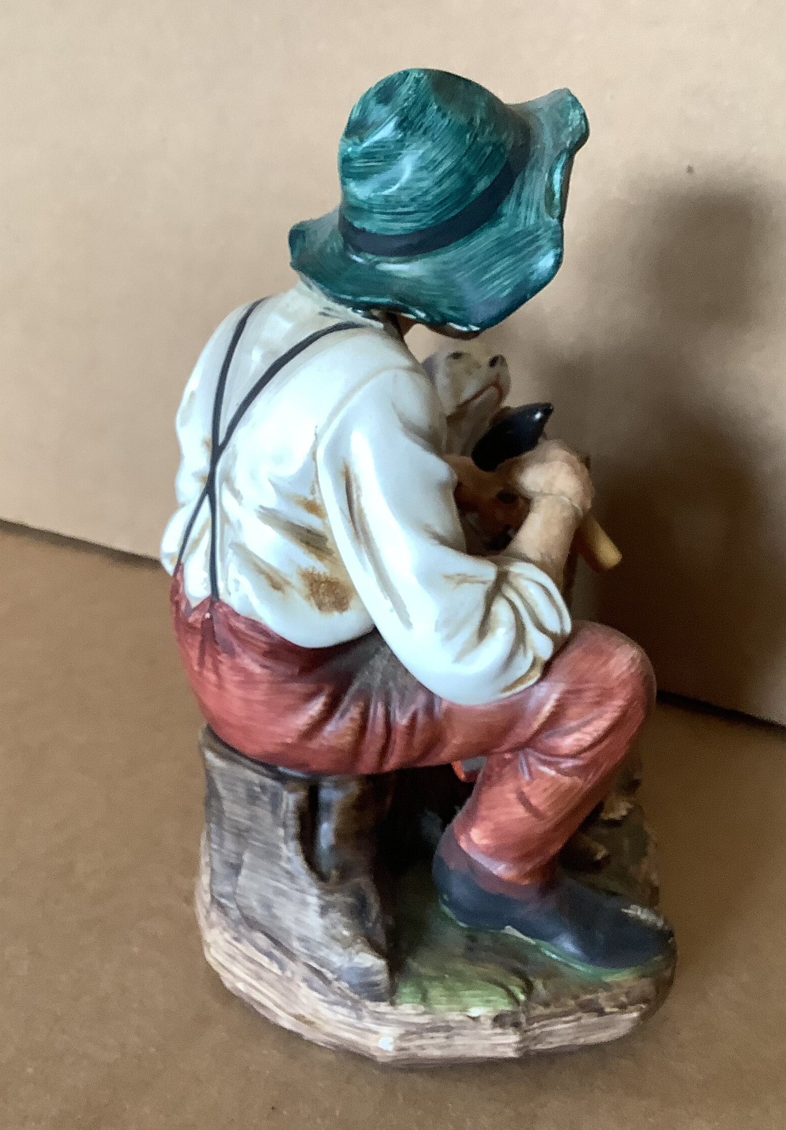 Vintage Norleans Bisque Porcelain Man & Dog Figurine Made in