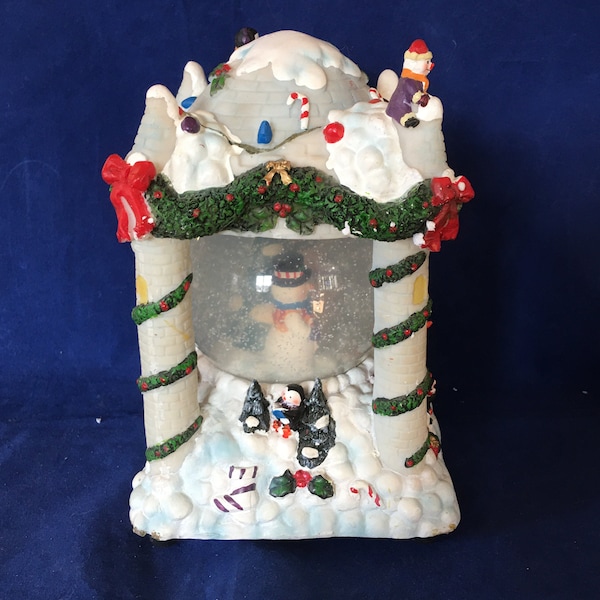 Vintage J.C. Penny Snow Man Igloo Music Box  Plays  "Wish You A Merry Christmas "