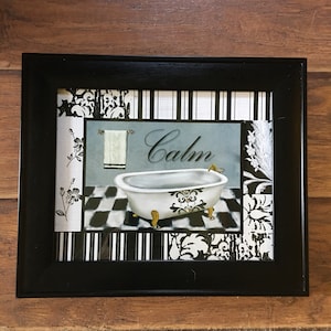 Vintage Frame and Matted Print of Clawfoot Bath Tub &quot; Calm&quot; with Crystal /Rhinstones at Points on the Print