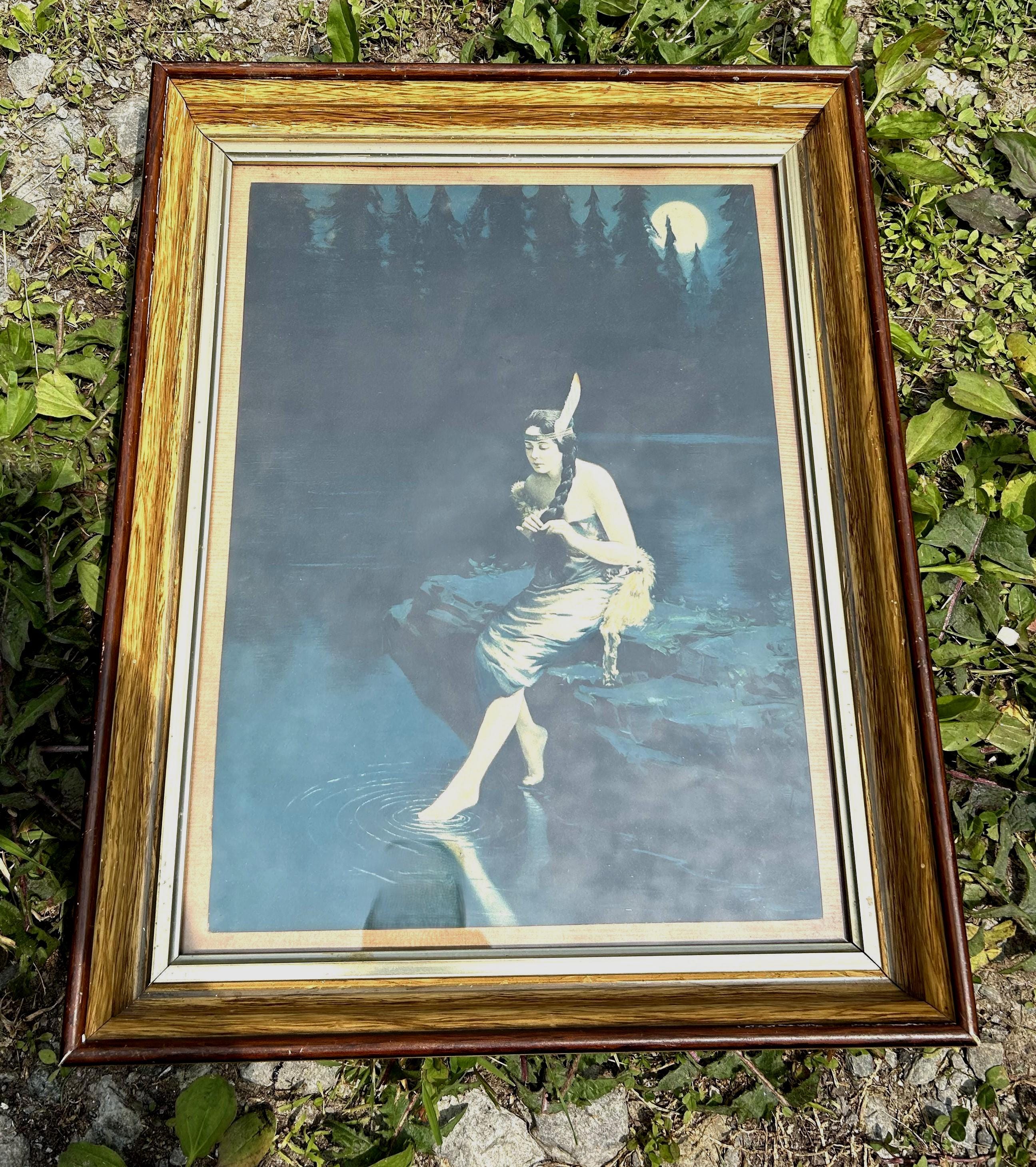 Antique 1919 Framed Indian Maiden Print by James Arthur