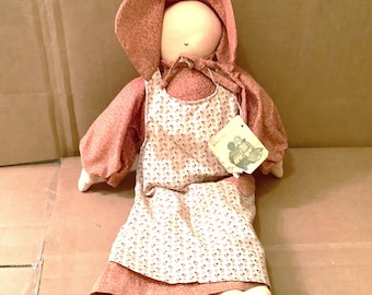 Vintage 1986 Hand Crafted 14 inch Rag Doll Sarah Jane Signed  by Evi