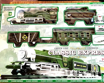 Goldlok Classic Express Green Line Express Locomotive Train Set w/ Sound 7 Ft of Track