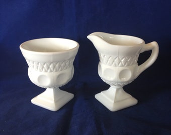 Vintage Kings Crown Milk Glass Cream and Sugar Set