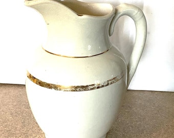 Antique White Ironstone Pitcher With Gold Trim