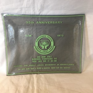 Vintage Pennsylvania Central Federal Credit Union 35th Anniversary Glass Trinket Dish 1938 -1973