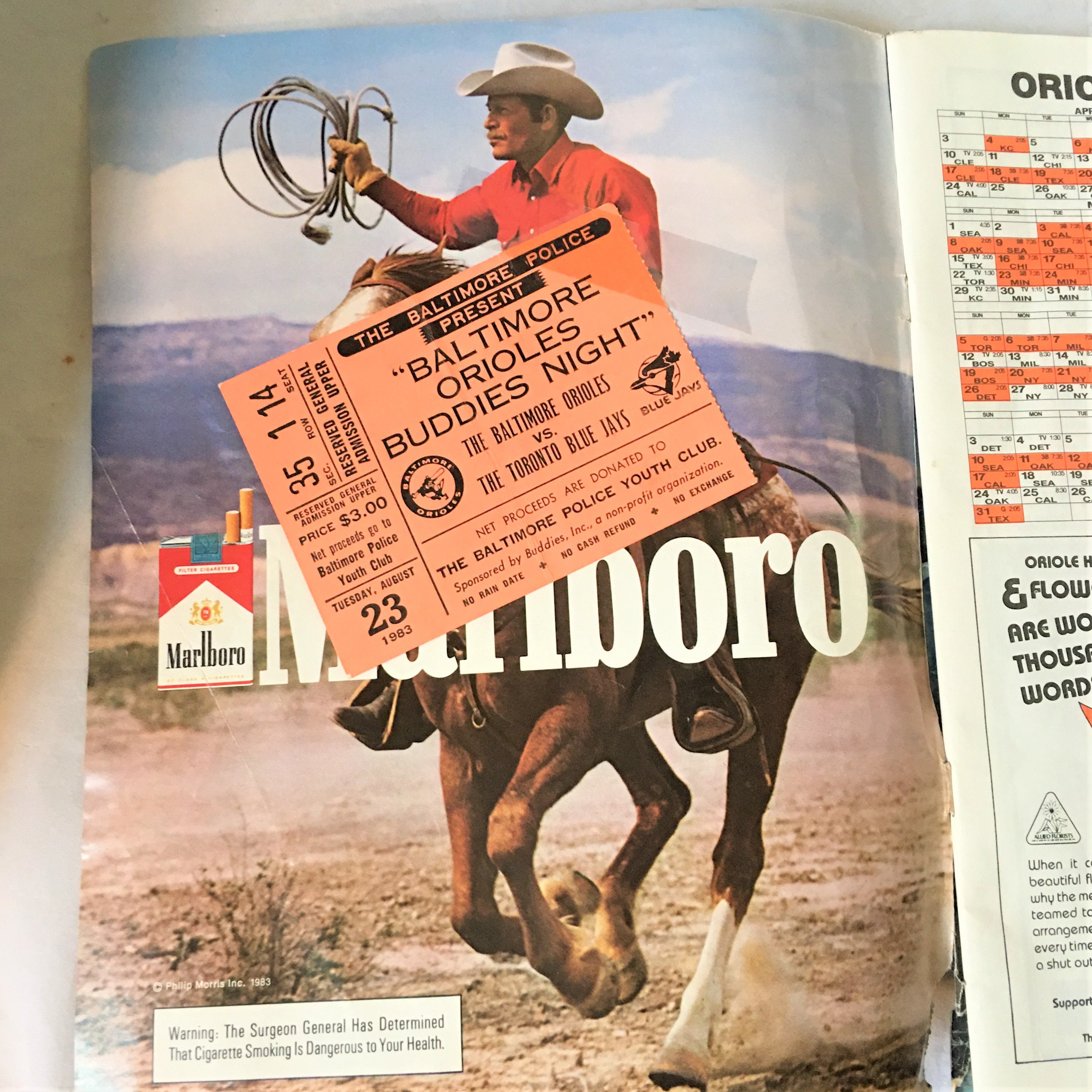 Vintage 1983 Orioles Vs Blue Jays Program / Score Book With Ticket Stub ...