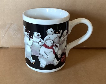 Vintage 1996 Coca Cola Polar Bear Mug GIBSON Polar Bears Drinking Coke Stars