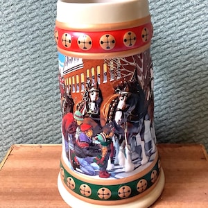 Budweiser Holiday Beer Stein 1993 Hometown Holiday Anheuser-Busch Clydesdales