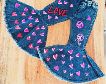 Denim Flares Girls Bell Bottom Pants for Kids Customized Jeans for Kids Artistic Pants Hand Painted Pants for Girls Birthday Jeans for Girls