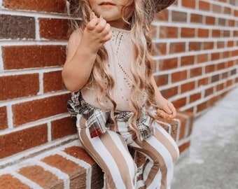 Kids Boho Bell Bottoms Blakely Tan Stripes Boho Bell Bottoms Flare Pants for Kids