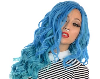 Two Tone Blue Ombre Curly Lace Front Wig