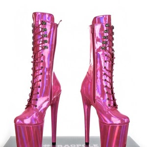 Pearlescent Neon Pink Platform Stiletto Calf Boot Vegan - Etsy