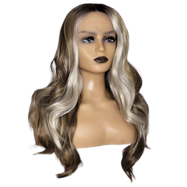 Long Wavy Multi Tonal Silver Blonde Lace Front Wig. Silvie