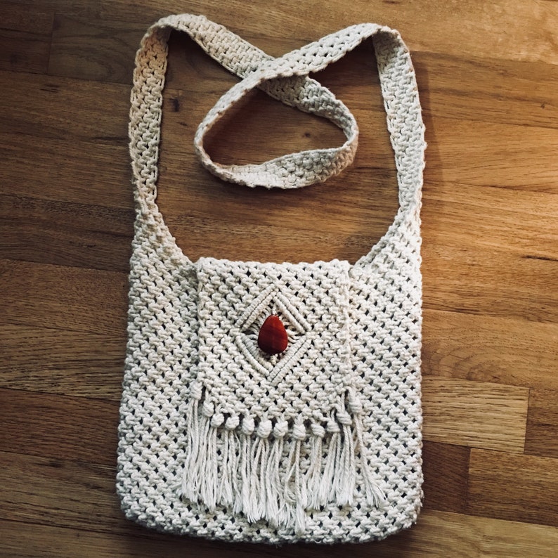Vintage Boho Macrame Messenger Bag with added Agate Stone.