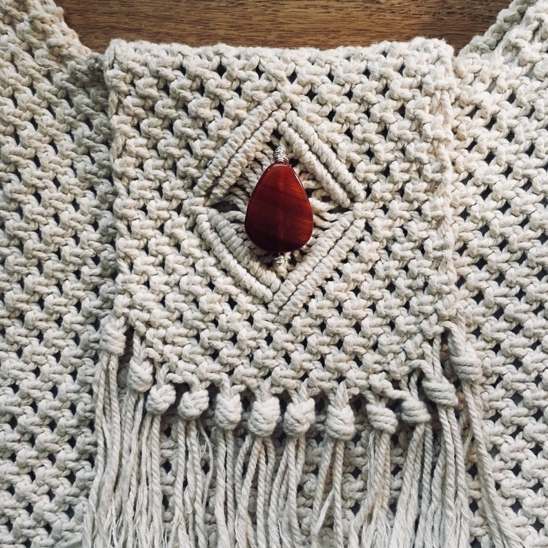 Vintage Boho Macrame Messenger Bag with added Agate Stone.
