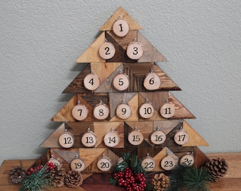 Advent Calendar  - Reclaimed Wood and Wood Slices - Christmas Countdown Calendar