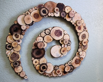 Wood Wall Art - Spiral - Real Pine, Elm, Cedar & Ash Wood Slices