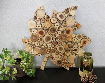 Wood Wall Art - Maple Leaf - Real Pine, Elm, Cedar & Oak Wood Slices