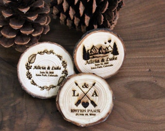 Personalized Wood Wedding Favor Magnet  or Save the Date - Rustic Mountain Wedding - Real Colorado Beetle Killed Pine Wood