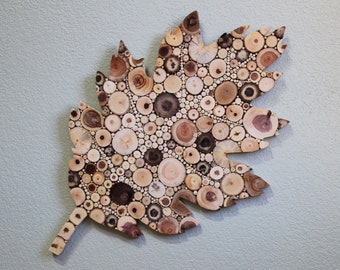 Wood Wall Art - Oak Leaf - Real Pine, Elm, Cedar & Oak Wood Slices